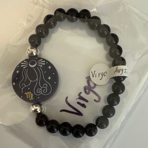 Astrology-Inspired Black Beaded Bracelet with Virgo Charm